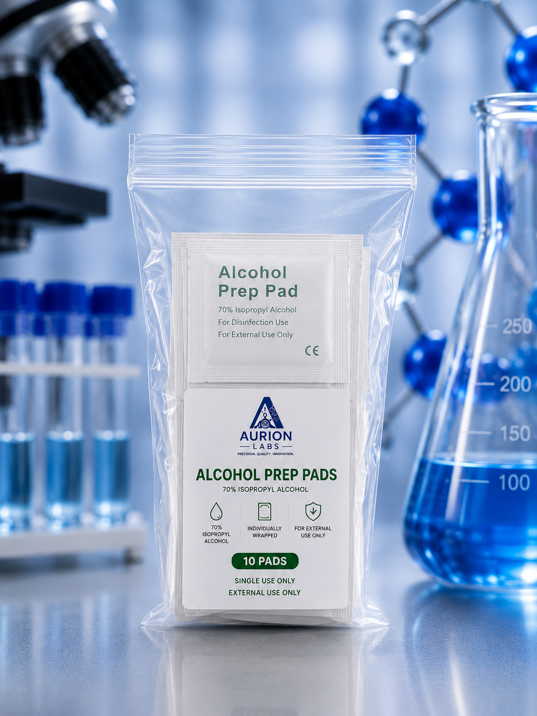 70% Isopropyl Alcohol Prep Pads – Pack of 10